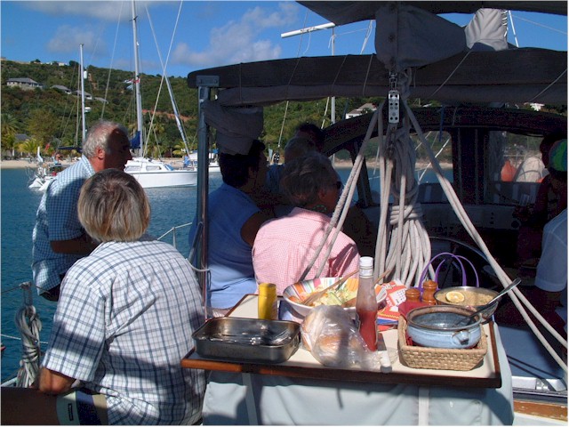 Hosting a BBQ on board Poco Andante for the new cruising friends we have made here.