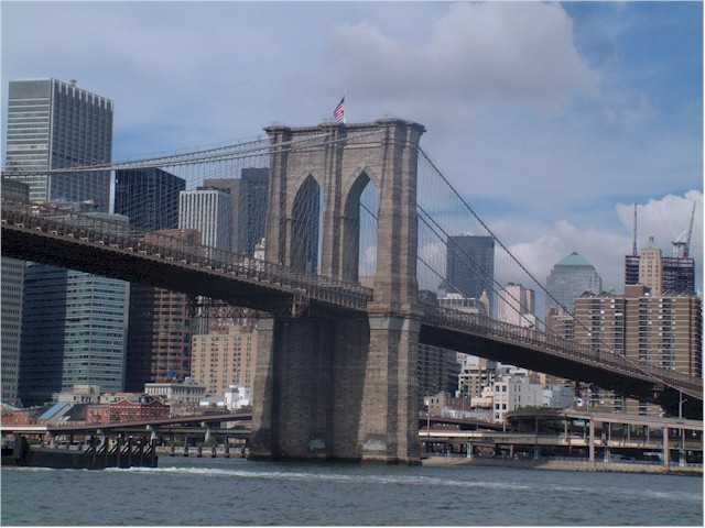We sail under the Brooklyn Bridge...