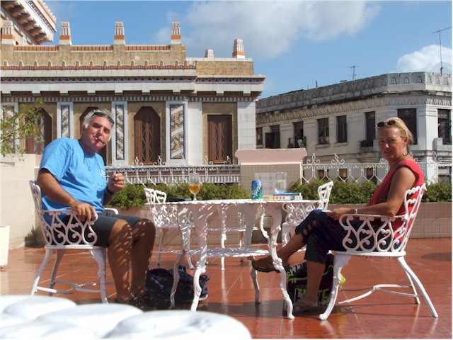 Keith has a cigar and rum on the roof terrace of the Bacardi building!