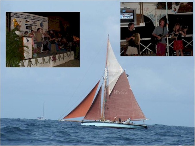 The classic yacht "Ibis" and the crew collecting their prize and playing Irish music at a local bar!
