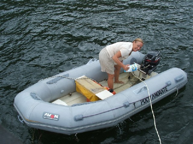 Bailing the dinghy after the hurricane!
