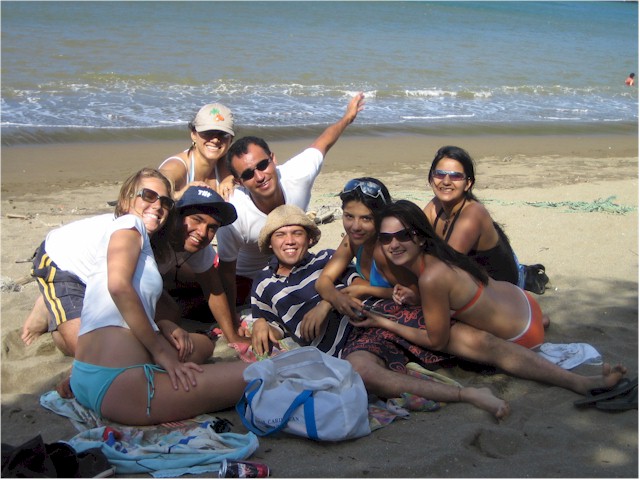 Bigna partying with the local holiday-makers.
