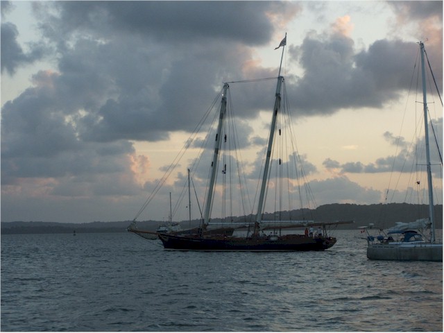 Yacht America about to transit the Panama Canal.
