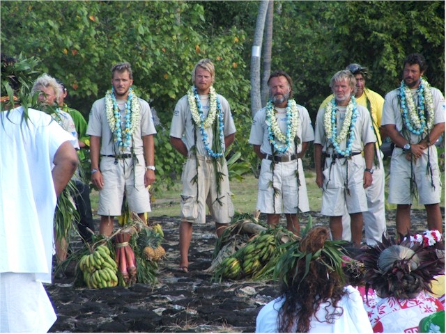 
... and being welcomed into the Marae Taputapuatea.