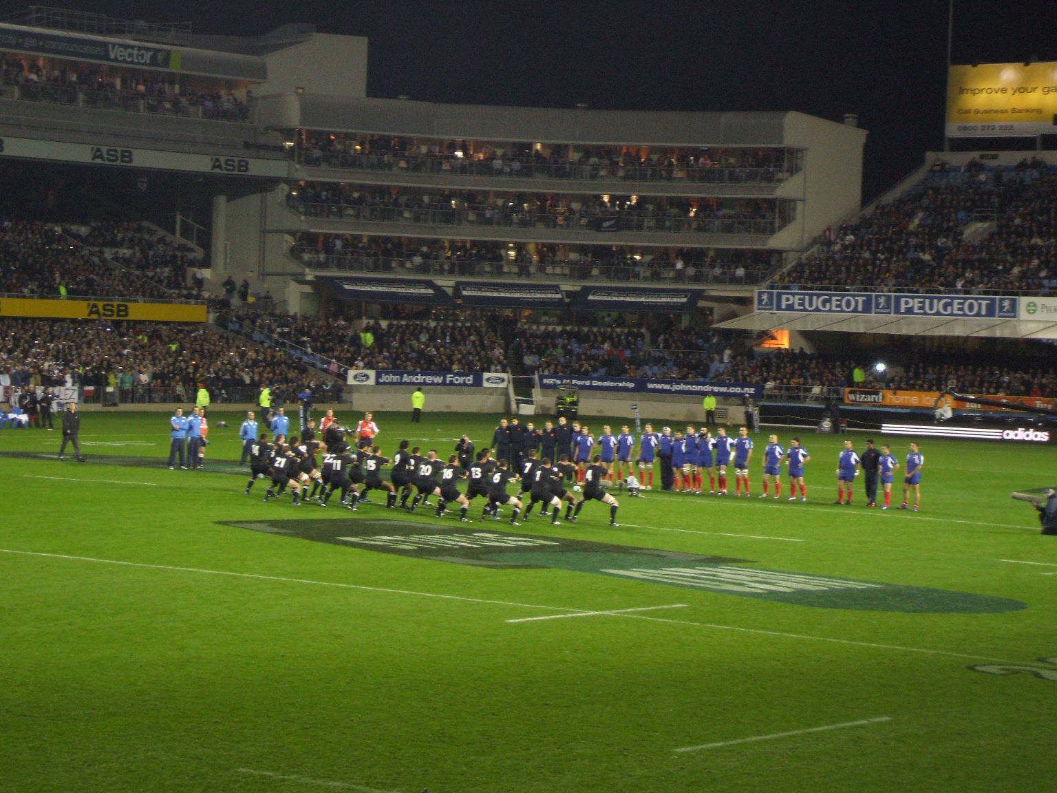 The All Blacks perform the 'haka' at the start of the game against France at Eden Park