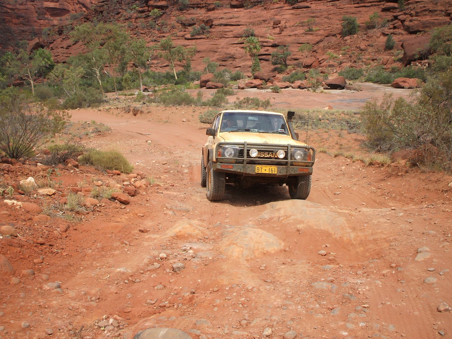 The rough track down the Finke River bed to get to Palm Valley.