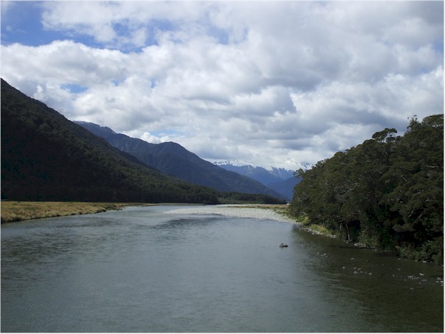 The Mt Aspiring National Park crosses the Southern Alps to the west coast.
