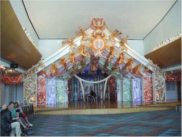 We also went to Te Papa, the national museum of New Zealand. This 'modern' Maori meeting house is built inside the museum.
