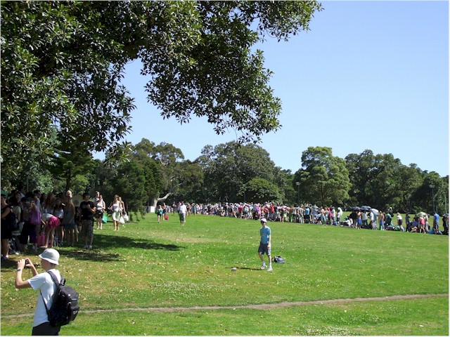 The queue forms to view New Year's Eve fireworks at Mrs Macquarie's Point in Sydney - a great atmosphere...
