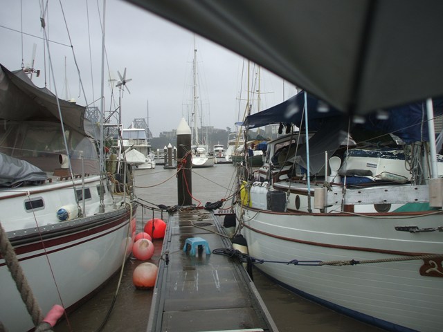 Flood warning so we tie the boats to the tops of the piles while we wait to see how high the water is forecast to rise.