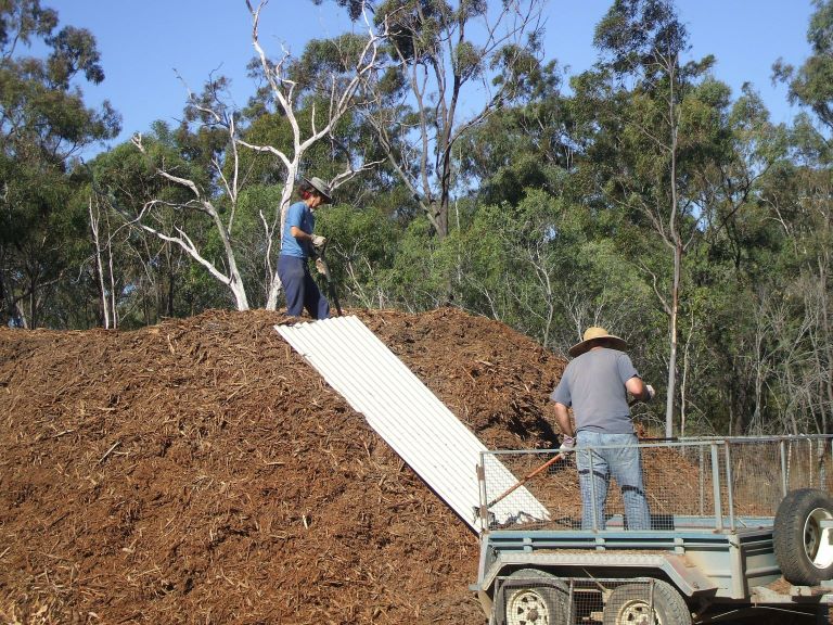 In Gladstone, we enjoy shovelling mulch for Gem and Rob, good cruiser friends.
