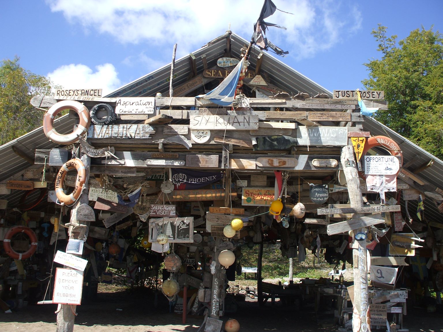 This hut 'Percy Hilton' has about 60 years of memorabilia left by cruisers.
