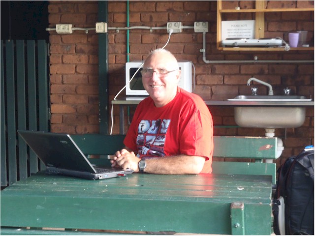 Keith still had to finish writing a report for the NT Government - so set up office in the camp kitchen.

