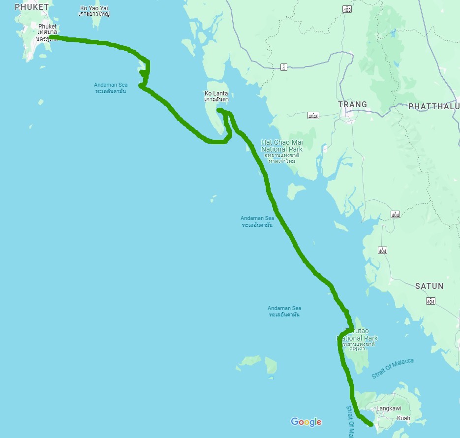 Route from Langkawi, Malaysia to Phuket, Thailand