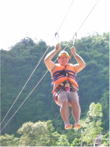 
... zip-lining across a river...
