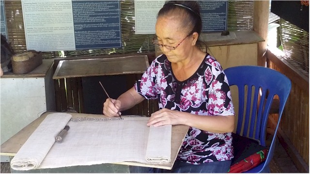 This Hmong lady was applying a natural ink pattern to the fabric before it is dyed a stunning indigo colour.
