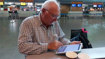 At the airport in KL - writing up our blog for 'Life After Cruising'.