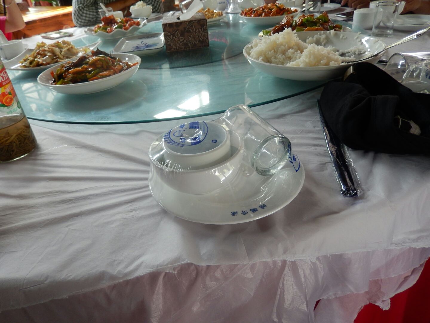 
The place settings at most restaurants came shrink-wrapped like this!
