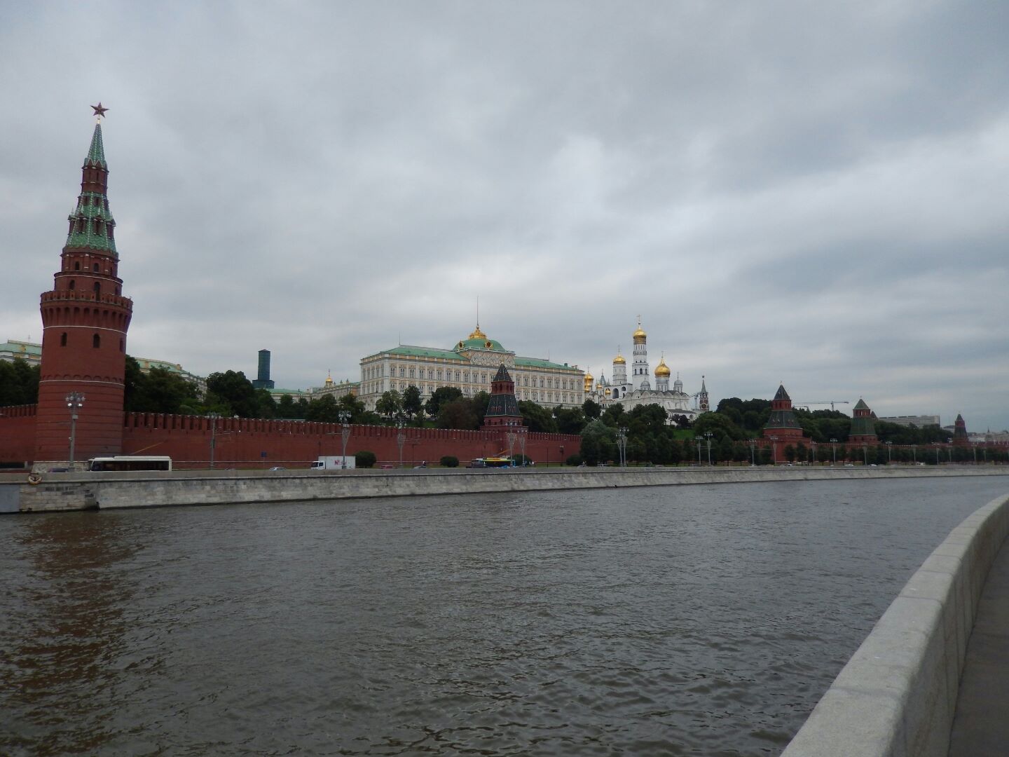 View of the Kremlin from across the Moskva River.
