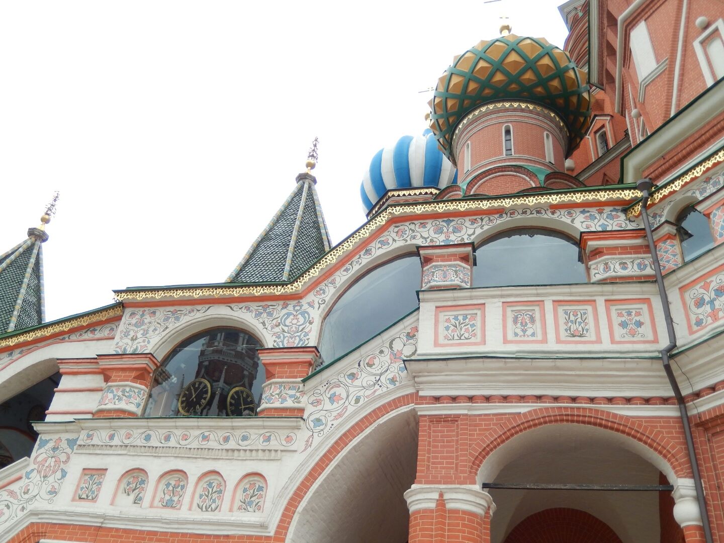 A close up view of St Basil's Cathedral exterior.

