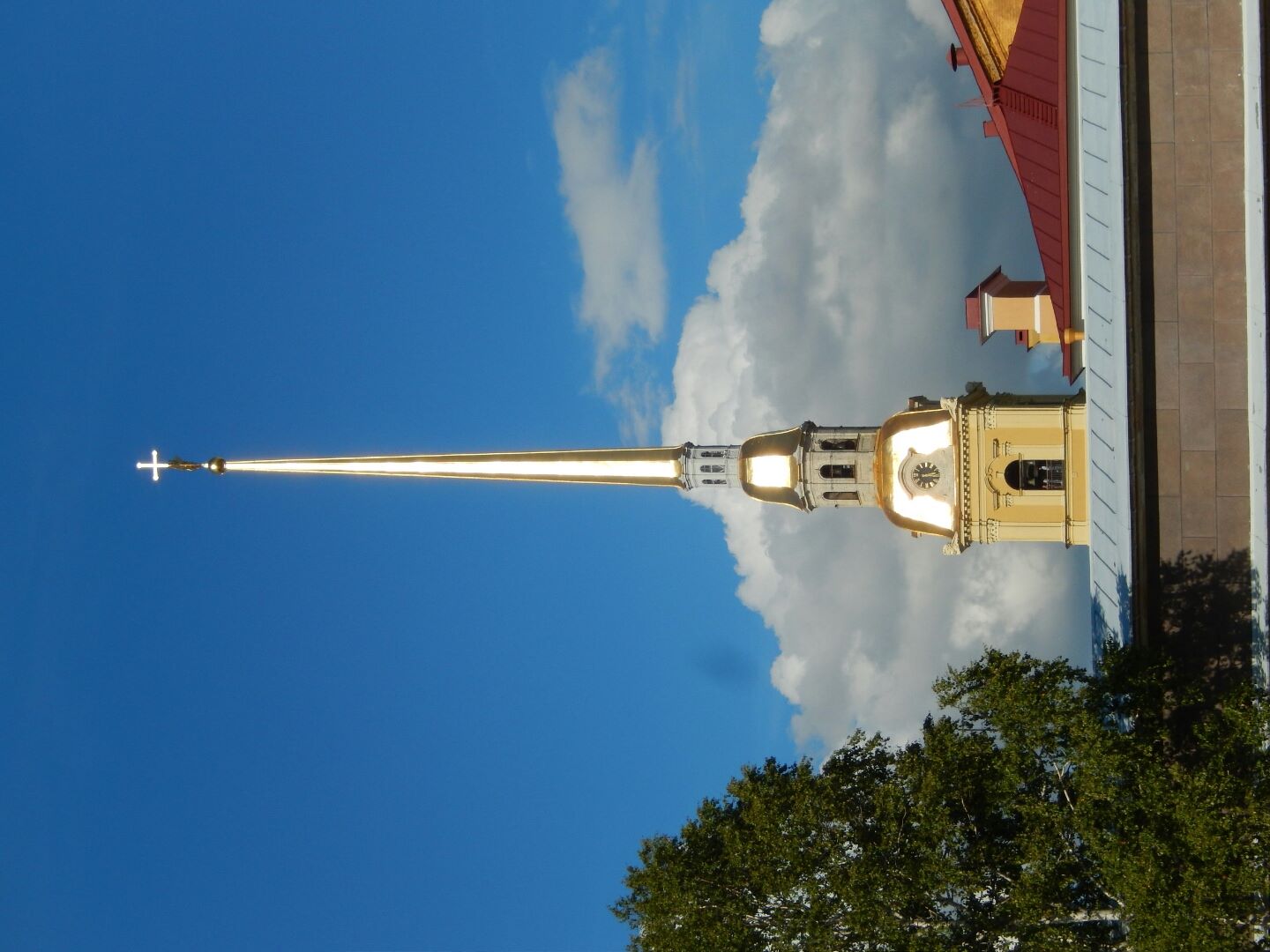 The steeple gleams in the sunlight...
