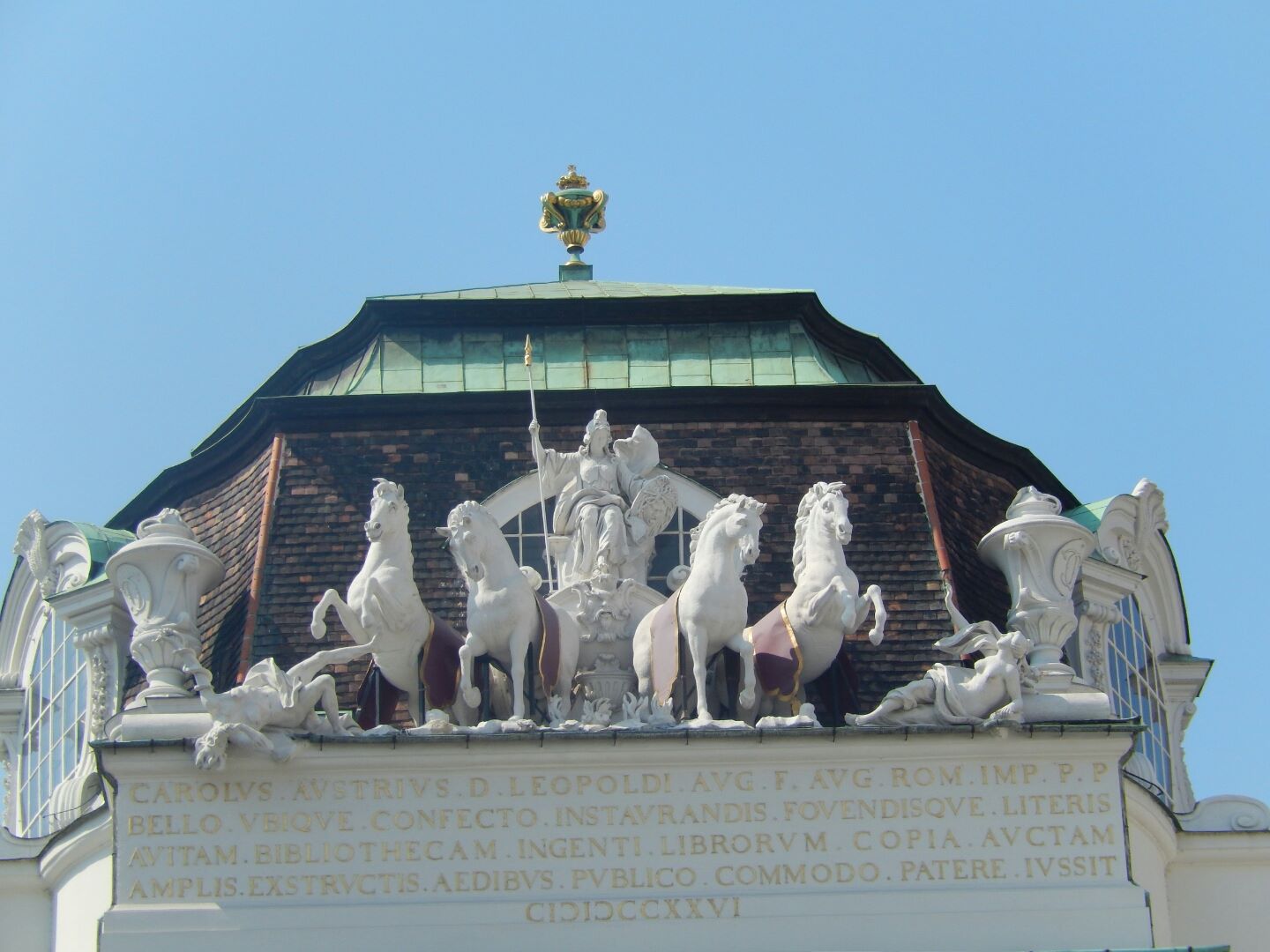 Statue of Minerva, the goddess of Wisdom triumphing over Ignorance and Hunger.
