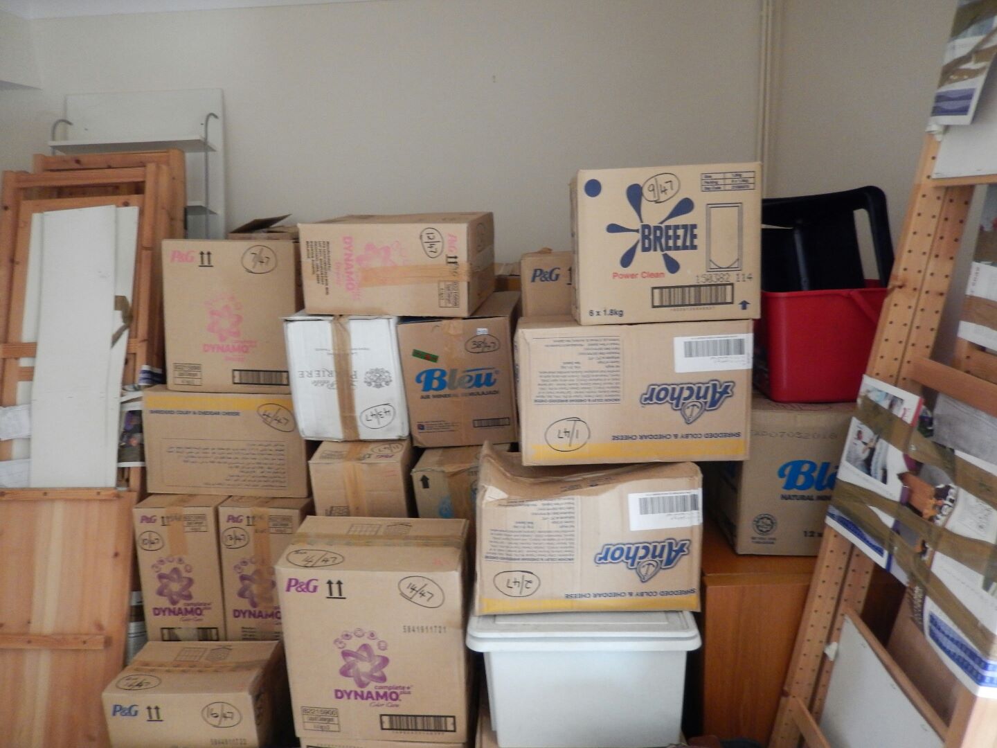 
The 47 boxes we'd sent from Malaysia packed into two large crates...

