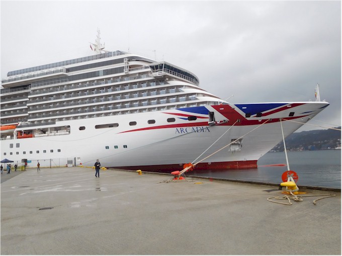 The P&O Arcadia tied up in Bergen, Norway.