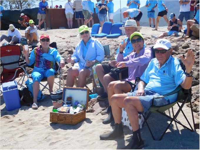 Lots of yachties in their blue Shagger's shirts, enjoying what yachties do best!